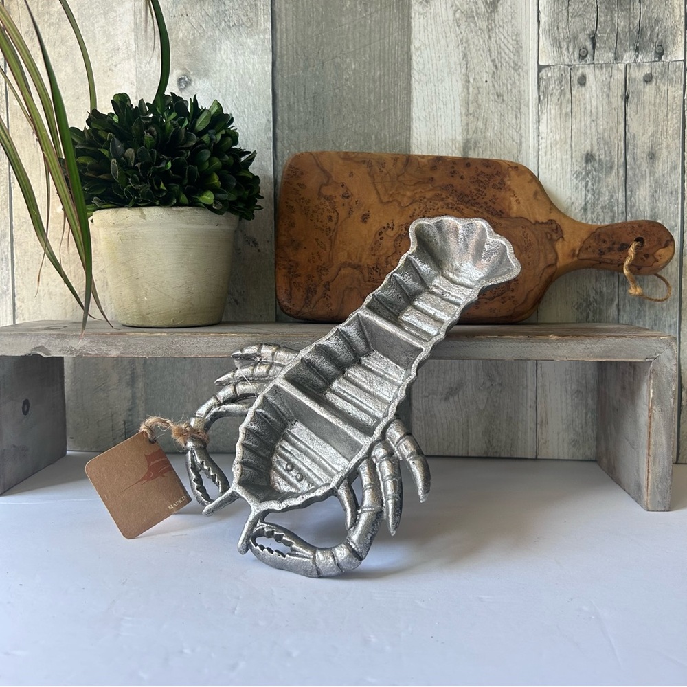 🌴Tommy Bahama Lobster Shaped 3 Section Metal Serving Dish - Condiment Tray